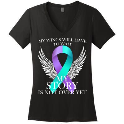 Suicide Prevention Angel Wings Ribbon Women's V-Neck T-Shirt
