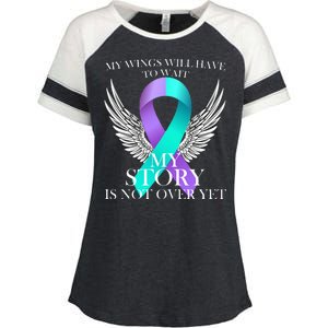 Suicide Prevention Angel Wings Ribbon Enza Ladies Jersey Colorblock Tee