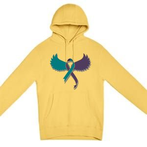 Suicide Prevention Angle Wings Awareness Ribbon Premium Pullover Hoodie