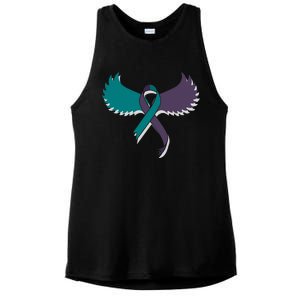 Suicide Prevention Angle Wings Awareness Ribbon Ladies PosiCharge Tri-Blend Wicking Tank