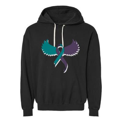 Suicide Prevention Angle Wings Awareness Ribbon Garment-Dyed Fleece Hoodie