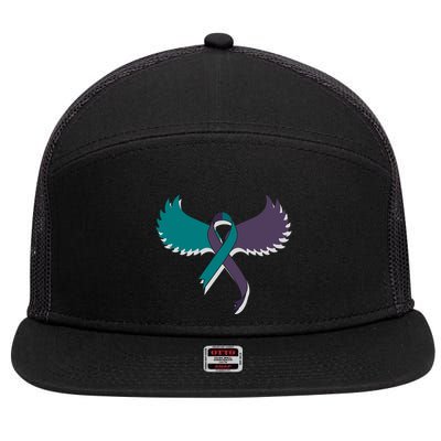Suicide Prevention Angle Wings Awareness Ribbon 7 Panel Mesh Trucker Snapback Hat