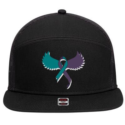 Suicide Prevention Angle Wings Awareness Ribbon 7 Panel Mesh Trucker Snapback Hat