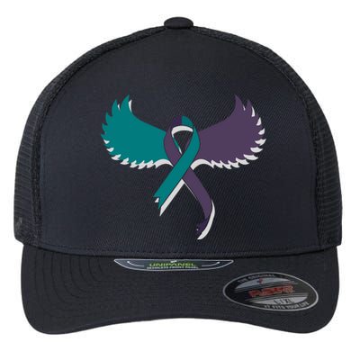 Suicide Prevention Angle Wings Awareness Ribbon Flexfit Unipanel Trucker Cap