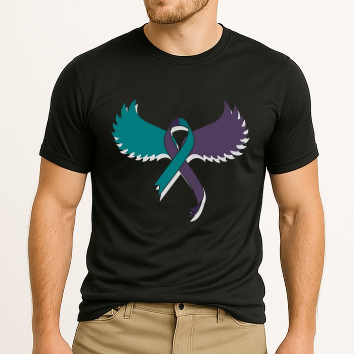 Suicide Prevention Angle Wings Awareness Ribbon Cooling Performance Crew T-Shirt