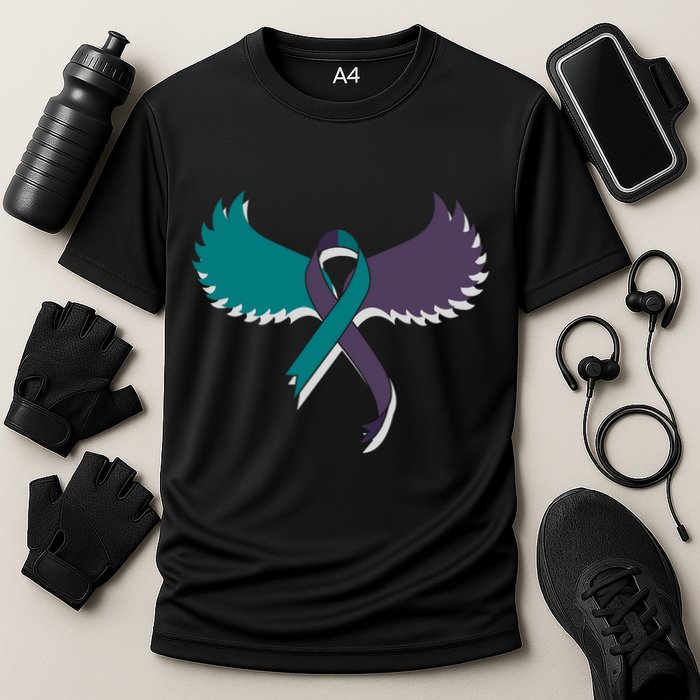 Suicide Prevention Angle Wings Awareness Ribbon Cooling Performance Crew T-Shirt
