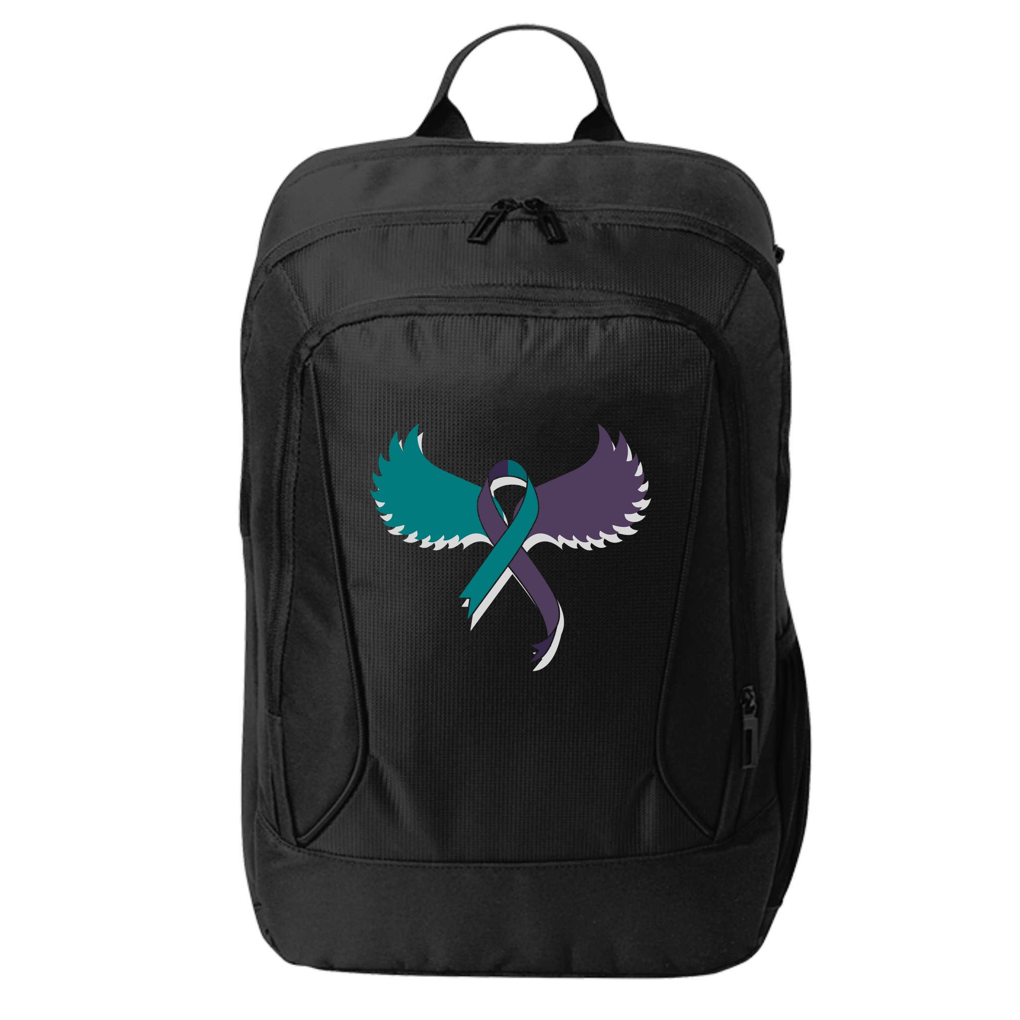 Suicide Prevention Angle Wings Awareness Ribbon City Backpack