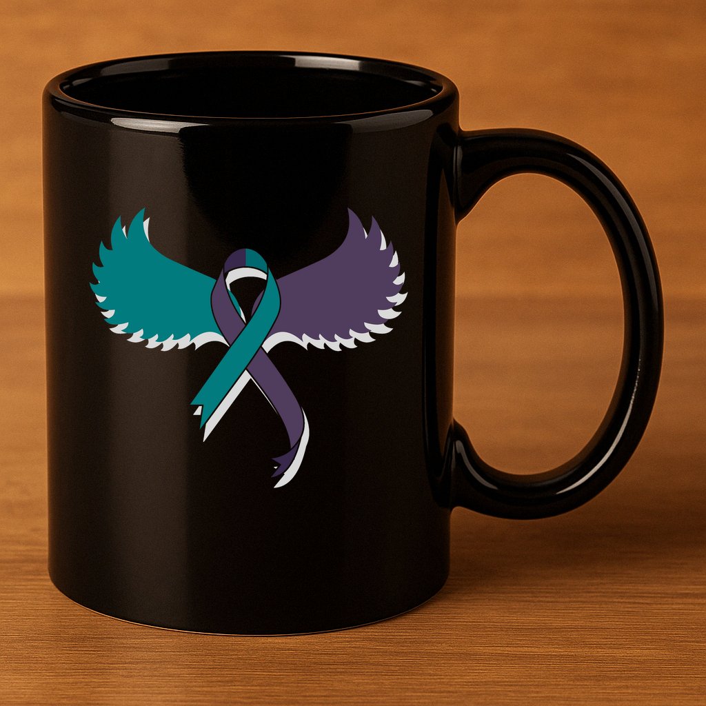 Suicide Prevention Angle Wings Awareness Ribbon 11oz C Handle Ceramic Mug
