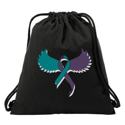 Suicide Prevention Angle Wings Awareness Ribbon Drawstring Bag