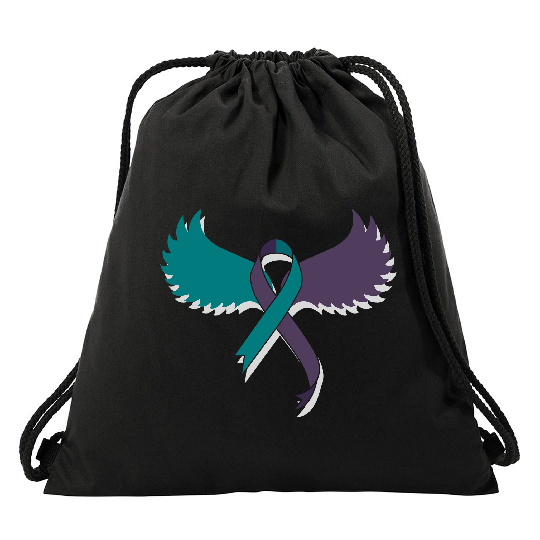 Suicide Prevention Angle Wings Awareness Ribbon Drawstring Bag