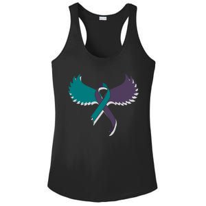 Suicide Prevention Angle Wings Awareness Ribbon Ladies PosiCharge Competitor Racerback Tank