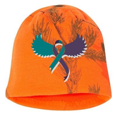 Suicide Prevention Angle Wings Awareness Ribbon Kati - Camo Knit Beanie