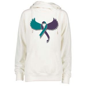 Suicide Prevention Angle Wings Awareness Ribbon Womens Funnel Neck Pullover Hood