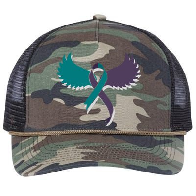 Suicide Prevention Angle Wings Awareness Ribbon Retro Rope Trucker Hat Cap