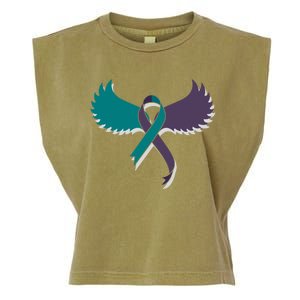 Suicide Prevention Angle Wings Awareness Ribbon Garment-Dyed Women's Muscle Tee