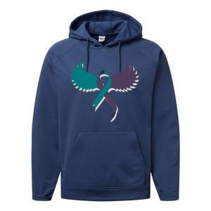 Suicide Prevention Angle Wings Awareness Ribbon Performance Fleece Hoodie