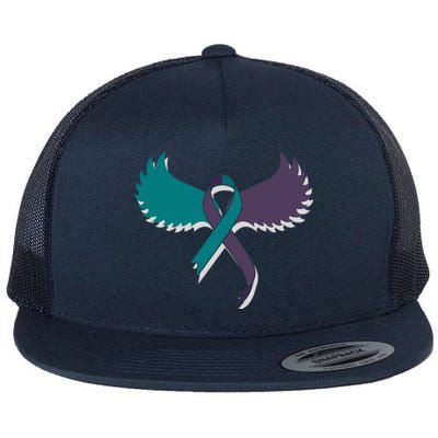 Suicide Prevention Angle Wings Awareness Ribbon Flat Bill Trucker Hat