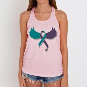 Suicide Prevention Angle Wings Awareness Ribbon Women's Knotted Racerback Tank