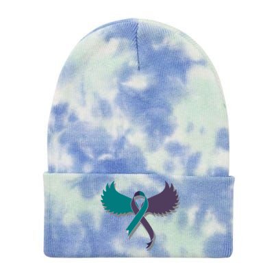 Suicide Prevention Angle Wings Awareness Ribbon Tie Dye 12in Knit Beanie