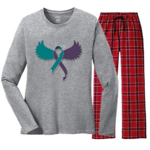 Suicide Prevention Angle Wings Awareness Ribbon Women's Long Sleeve Flannel Pajama Set 