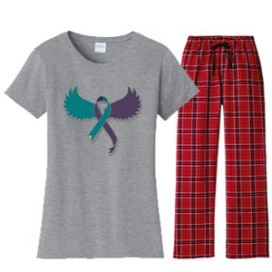 Suicide Prevention Angle Wings Awareness Ribbon Women's Flannel Pajama Set