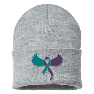 Suicide Prevention Angle Wings Awareness Ribbon Sustainable Knit Beanie