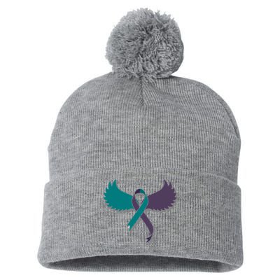 Suicide Prevention Angle Wings Awareness Ribbon Pom Pom 12in Knit Beanie