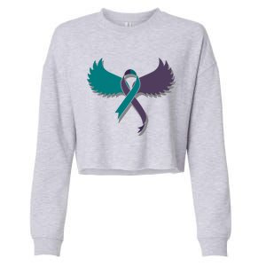 Suicide Prevention Angle Wings Awareness Ribbon Cropped Pullover Crew