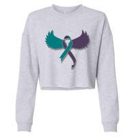 Suicide Prevention Angle Wings Awareness Ribbon Cropped Pullover Crew