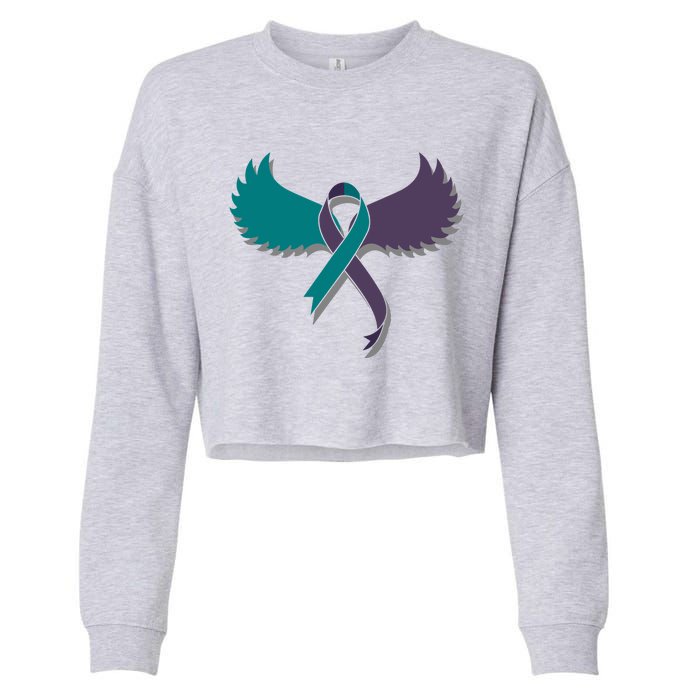 Suicide Prevention Angle Wings Awareness Ribbon Cropped Pullover Crew