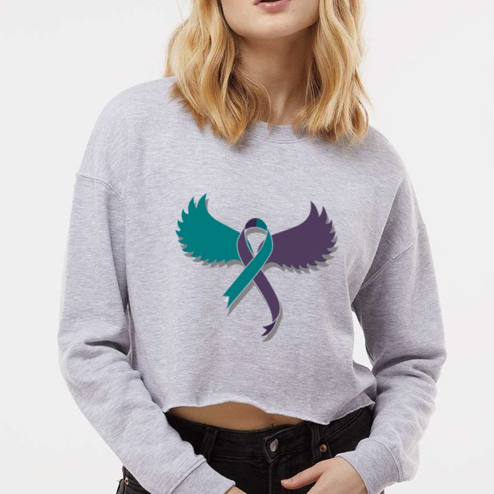 Suicide Prevention Angle Wings Awareness Ribbon Cropped Pullover Crew