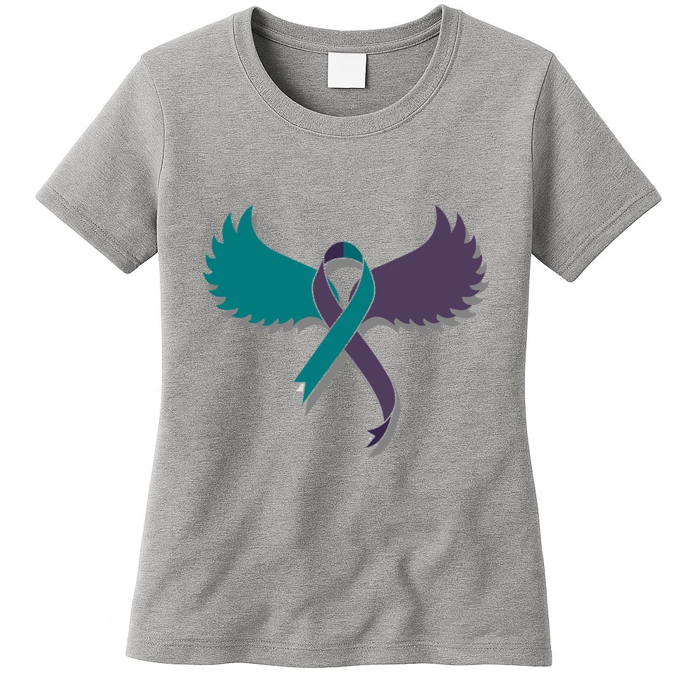 Suicide Prevention Angle Wings Awareness Ribbon Womens T-Shirt
