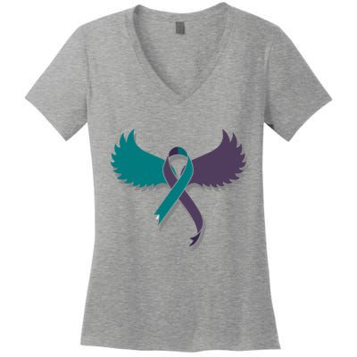 Suicide Prevention Angle Wings Awareness Ribbon Women's V-Neck T-Shirt