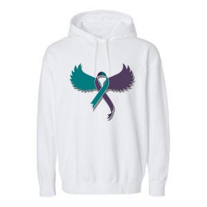 Suicide Prevention Angle Wings Awareness Ribbon Garment-Dyed Fleece Hoodie