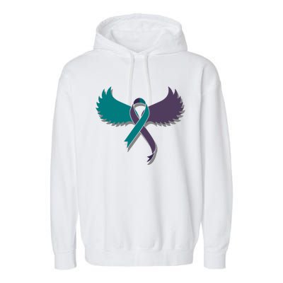 Suicide Prevention Angle Wings Awareness Ribbon Garment-Dyed Fleece Hoodie