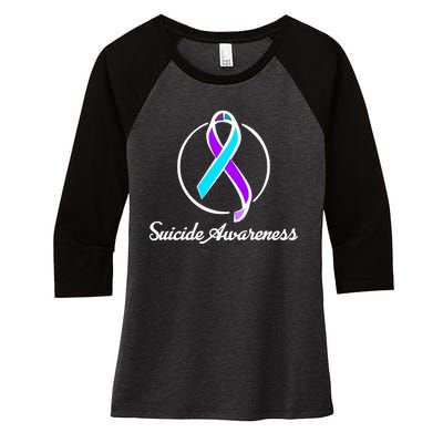 Suicide Prevention Awareness Ribbon Women's Tri-Blend 3/4-Sleeve Raglan Shirt