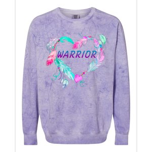 Suicide Prevention Warrior Feather Heart Support Colorblast Crewneck Sweatshirt