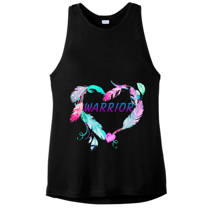 Suicide Prevention Warrior Feather Heart Support Ladies PosiCharge Tri-Blend Wicking Tank