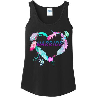 Suicide Prevention Warrior Feather Heart Support Ladies Essential Tank