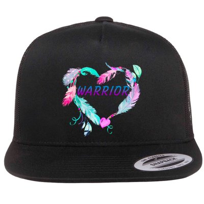 Suicide Prevention Warrior Feather Heart Support Flatbill Hat