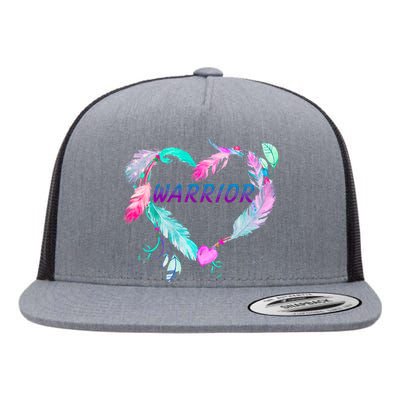 Suicide Prevention Warrior Feather Heart Support Flat Bill Trucker Hat