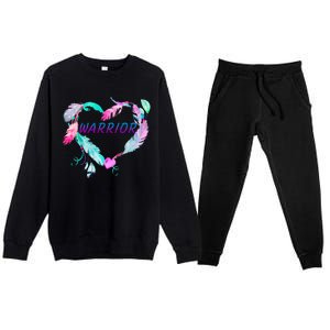 Suicide Prevention Warrior Feather Heart Support Premium Crewneck Sweatsuit Set