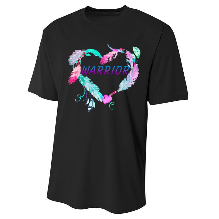 Suicide Prevention Warrior Feather Heart Support Performance Sprint T-Shirt