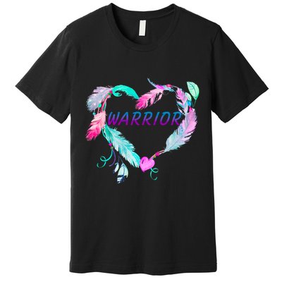 Suicide Prevention Warrior Feather Heart Support Premium T-Shirt