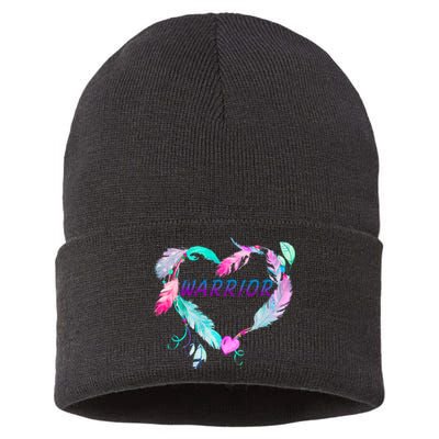 Suicide Prevention Warrior Feather Heart Support Sustainable Knit Beanie