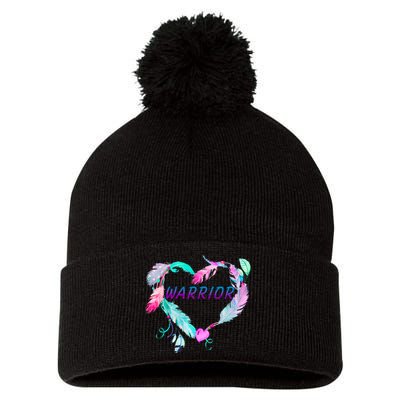 Suicide Prevention Warrior Feather Heart Support Pom Pom 12in Knit Beanie