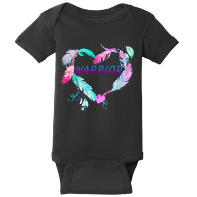 Suicide Prevention Warrior Feather Heart Support Baby Bodysuit