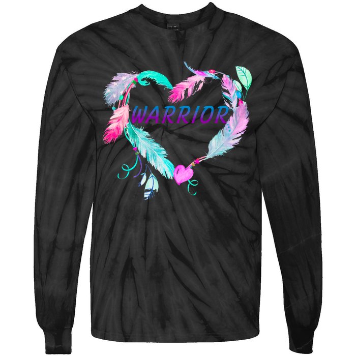 Suicide Prevention Warrior Feather Heart Support Tie-Dye Long Sleeve Shirt