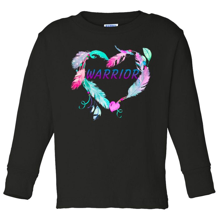 Suicide Prevention Warrior Feather Heart Support Toddler Long Sleeve Shirt