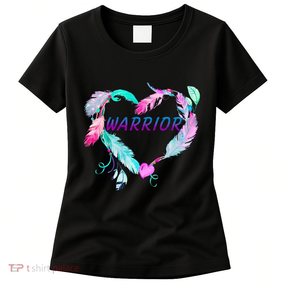 Suicide Prevention Warrior Feather Heart Support Womens T-Shirt